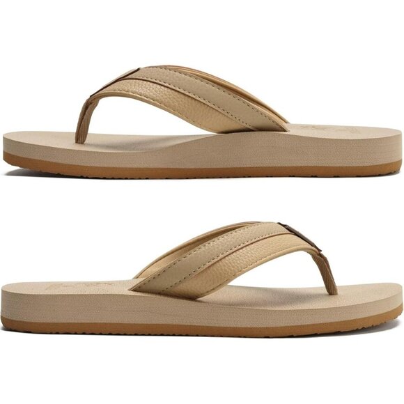〽️Men\'s Flip Flop Sandal Apricot Leather Slip On Arch Support Comfort Shoes